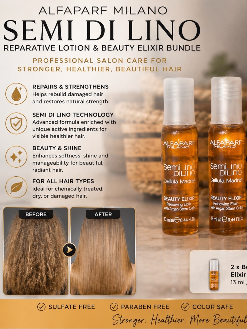 Alfaparf Milano Semi Di Lino Elixir Luxury Italian Hair Repair & Restore